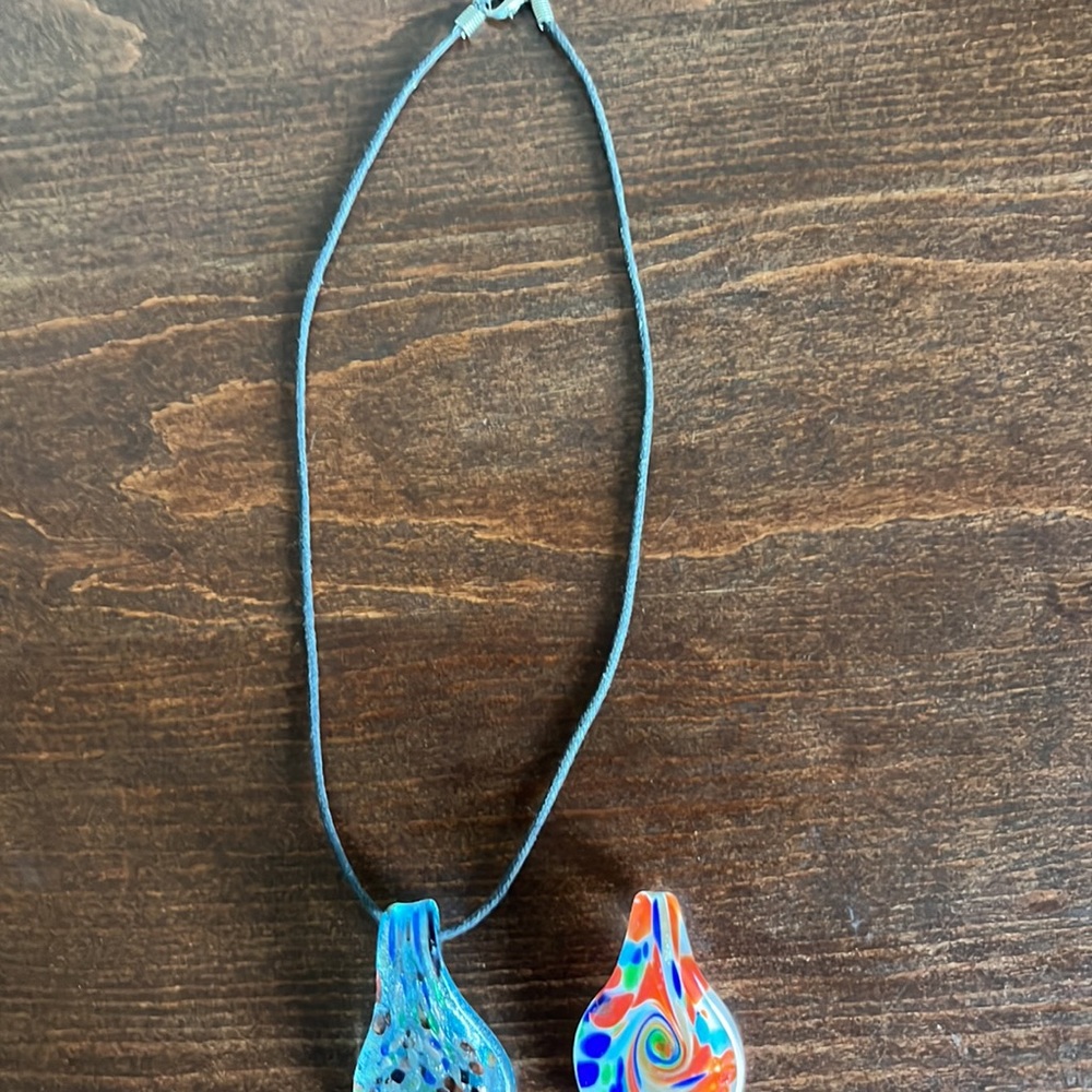 Blown Glass Necklace with Two Pendants - Picture 4 of 6